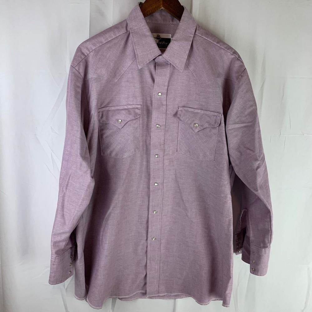 Ranch and Town Western Shirt Mens‎ 17.5 33 Purple Pearl Snap Panhandle Slim